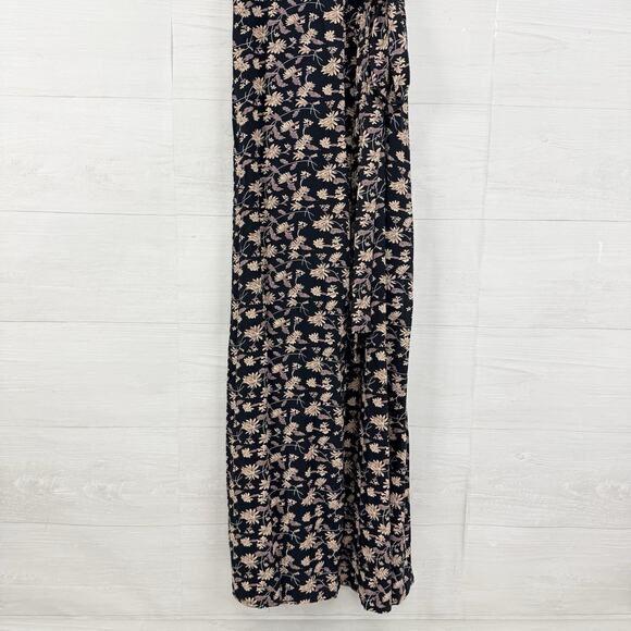 Natural Life Sophia Wrap Midi Dress Size Medium Black Leaf Print Boho Elegant - Picture 6 of 16